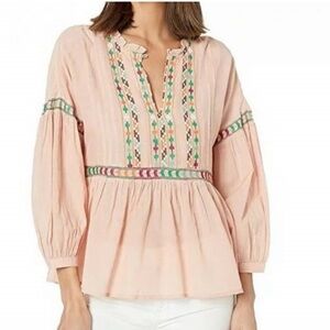 Lucky Brand Women's Blush Embroidered Peasant Top